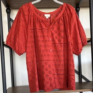 Artelier Nicole Miller Coral Eyelet Top